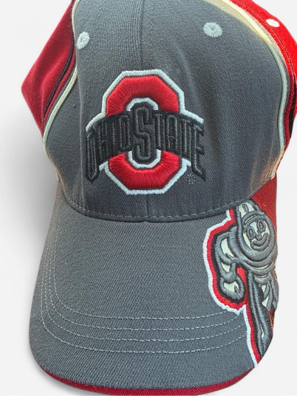 Ohio State vintage hat Gray & Red Baseball Cap with Mascot Stitching